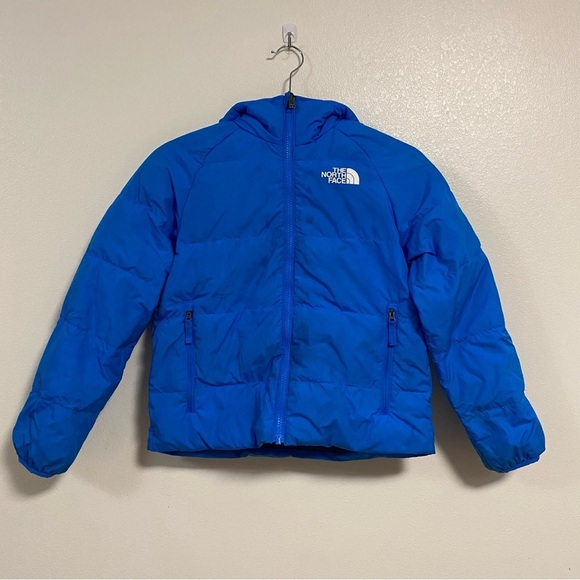 The North Face Jacket  Boys Medium Blue Hooded reversible Down winter jacket - Picture 1 of 14